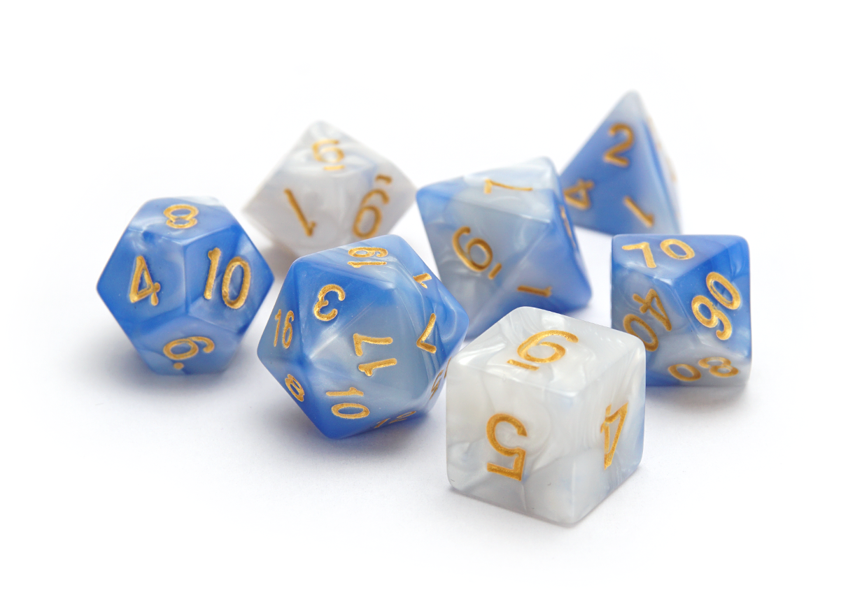 Blue Marble Swirl Polyhedral Dice Set - 7 Piece RPG Dice With D20, D12, D10, D8, D6, D4, D00 For D&D, Pathfinder