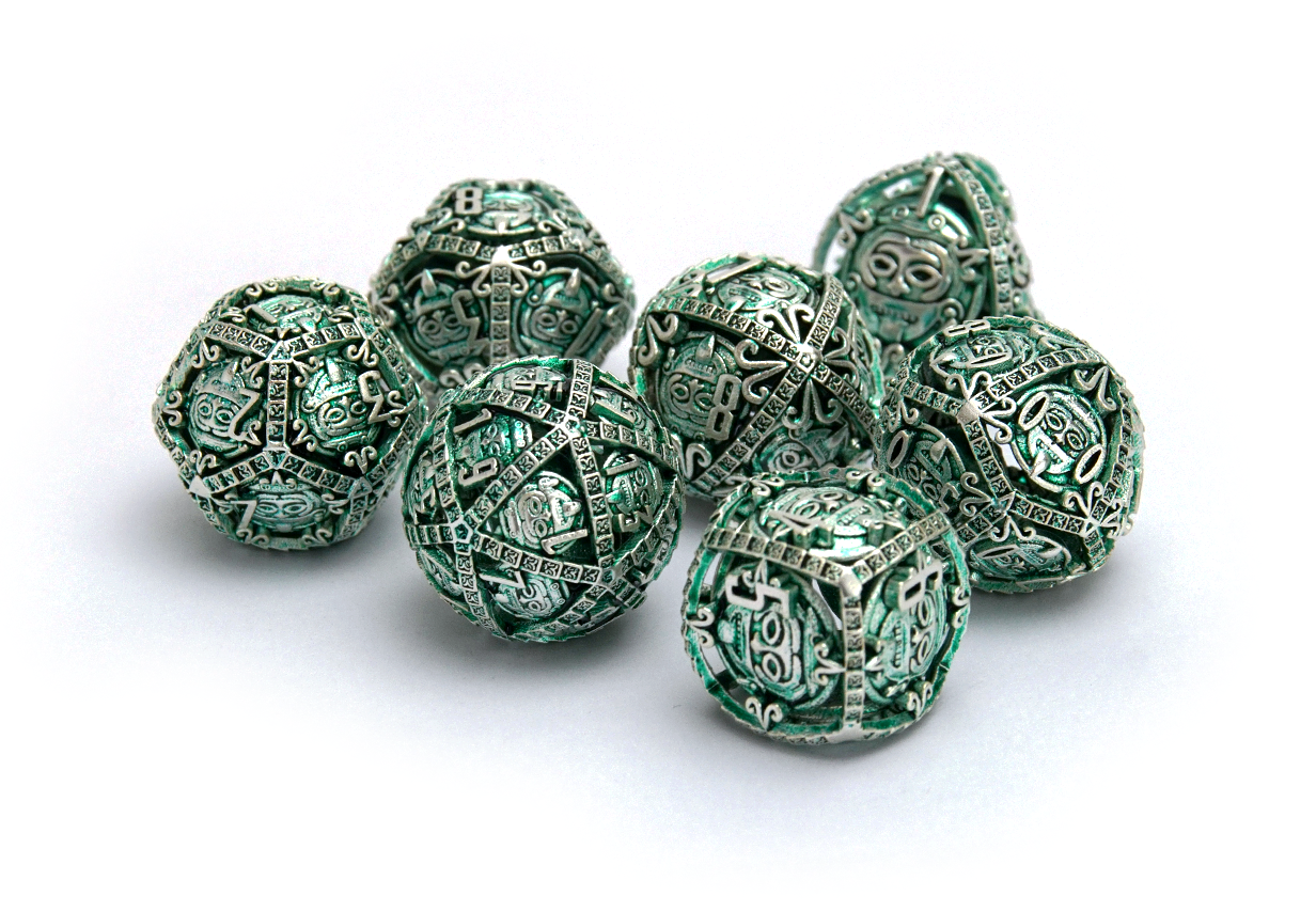 Mayan Hollow Dice | Silver & Jade | Free & Fast Shipping | DiceRoll UK