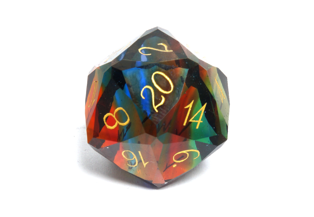 Faceted Glass Dice Set | Chromatic Swirls