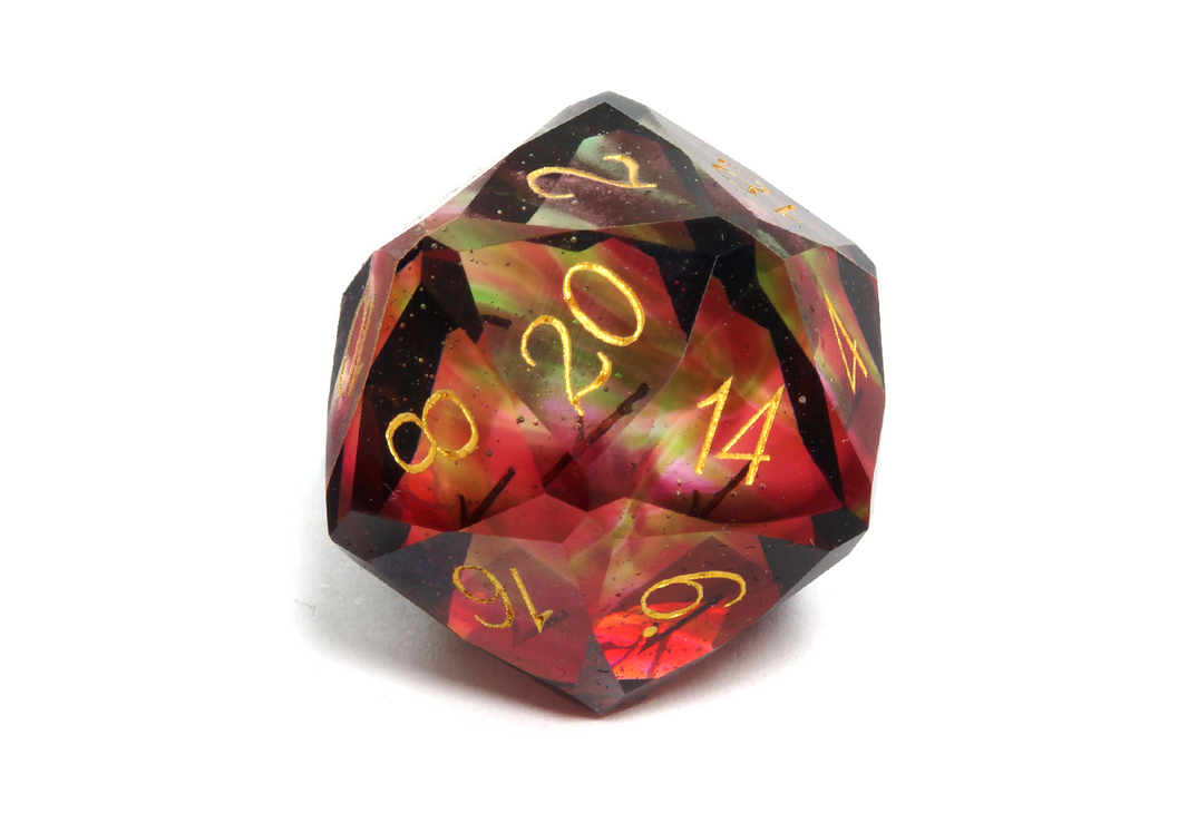 Faceted Glass Dice Set | Swirling Green & Red