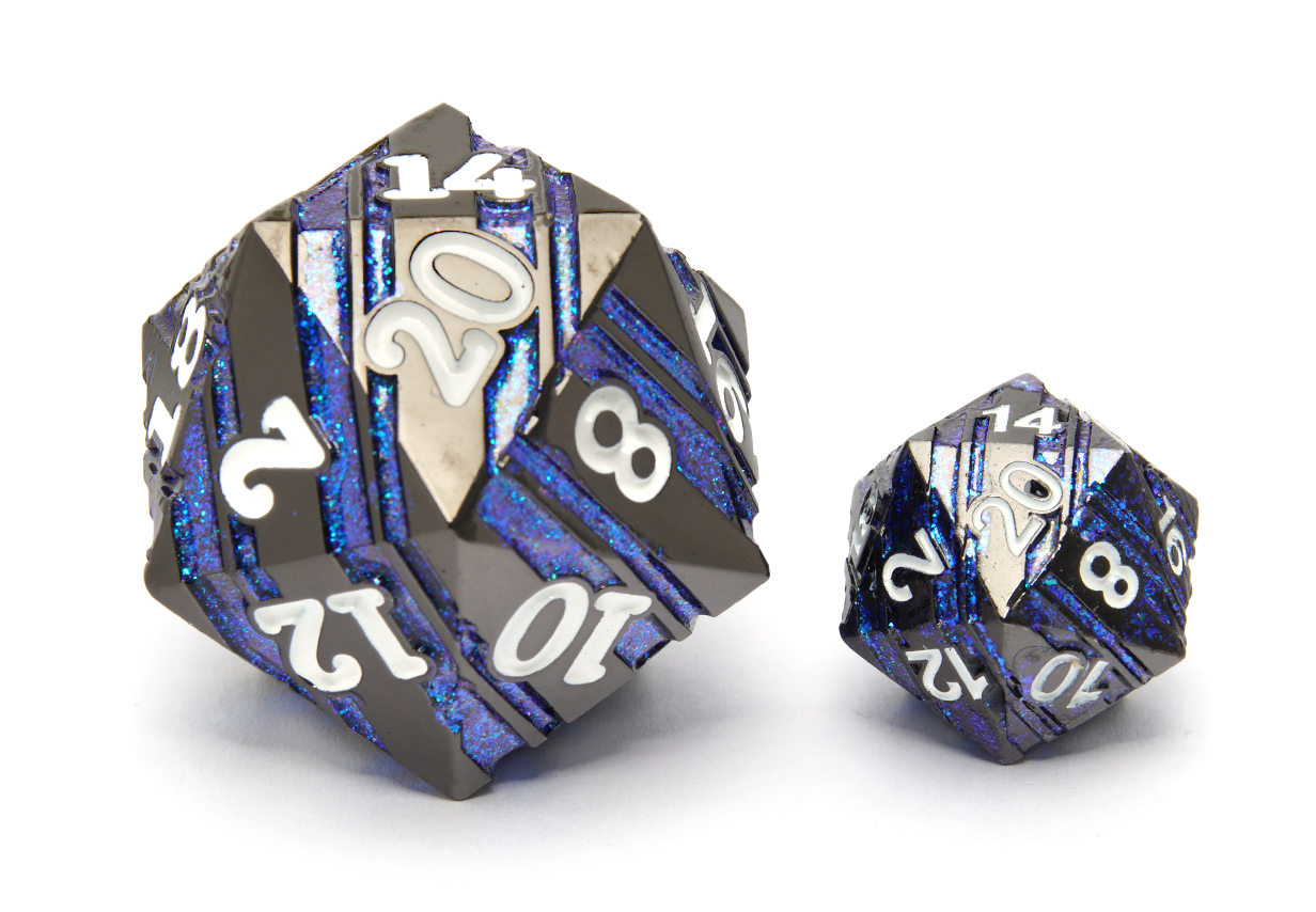 Metal Ore Dice | Giant D20 | Black & Blue