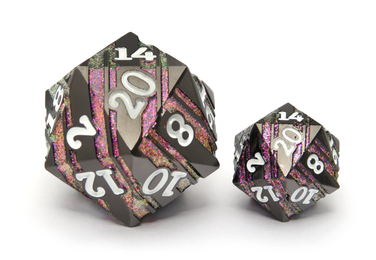 Metal Ore Dice | Giant D20 | Black & Purple
