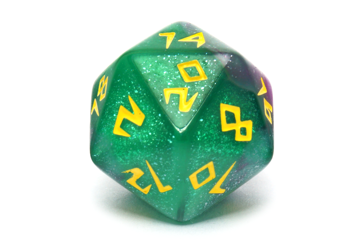 Glitter Green & Purple Runic Dice D20