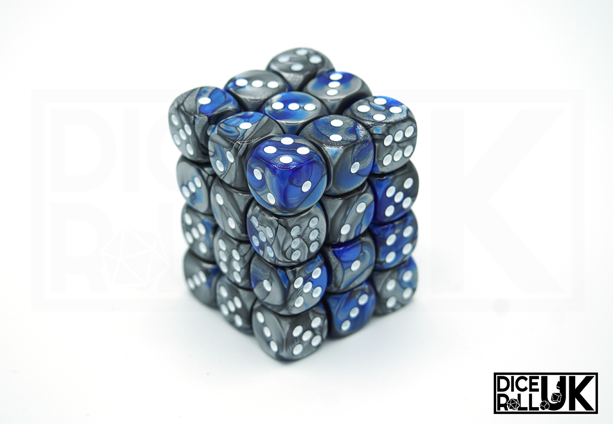 Chessex Gemini | 36x12mm D6 | Steel & Blue Chessex Gemini | 36x12mm D6 | Steel & Blue from DiceRoll UK