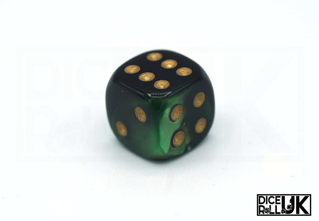 Chessex Gemini | 36x12mm D6 | Black & Green Chessex Gemini | 36x12mm D6 | Black & Green from DiceRoll UK