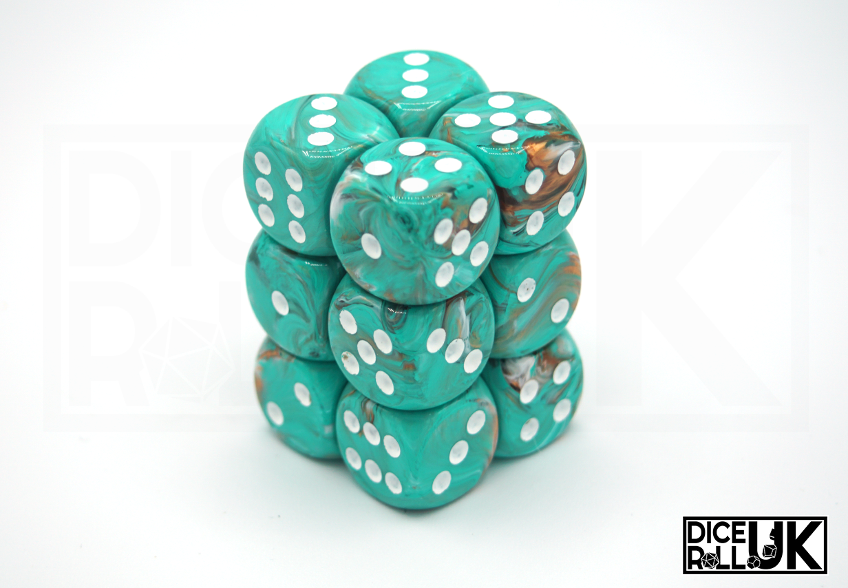 Chessex Marble | 12x16mm D6 | Oxi-Copper Chessex Marble | 12x16mm D6 | Oxi-Copper from DiceRoll UK