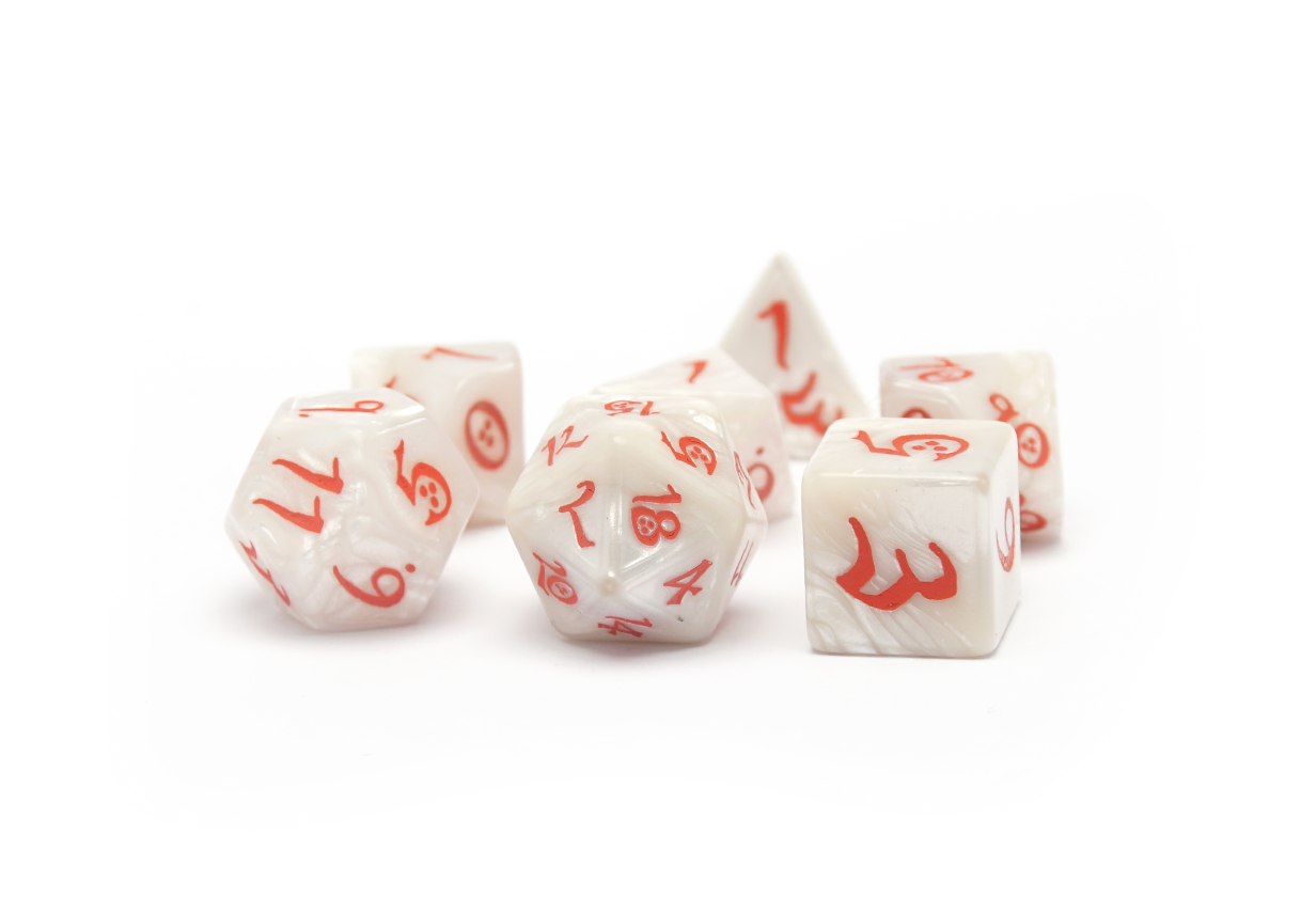 Pearl & Red Classic RPG Dice Set - Full Set