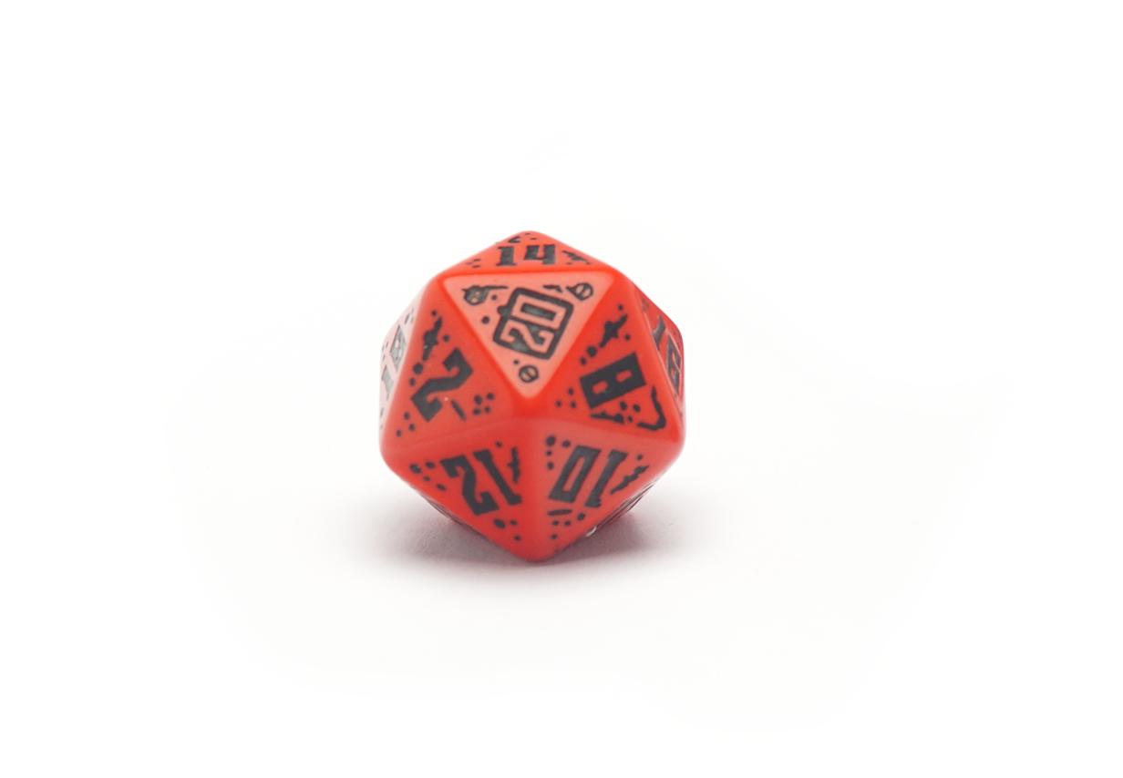 Red And Black Final Race Dice: Engine Roar - D20 Closeup