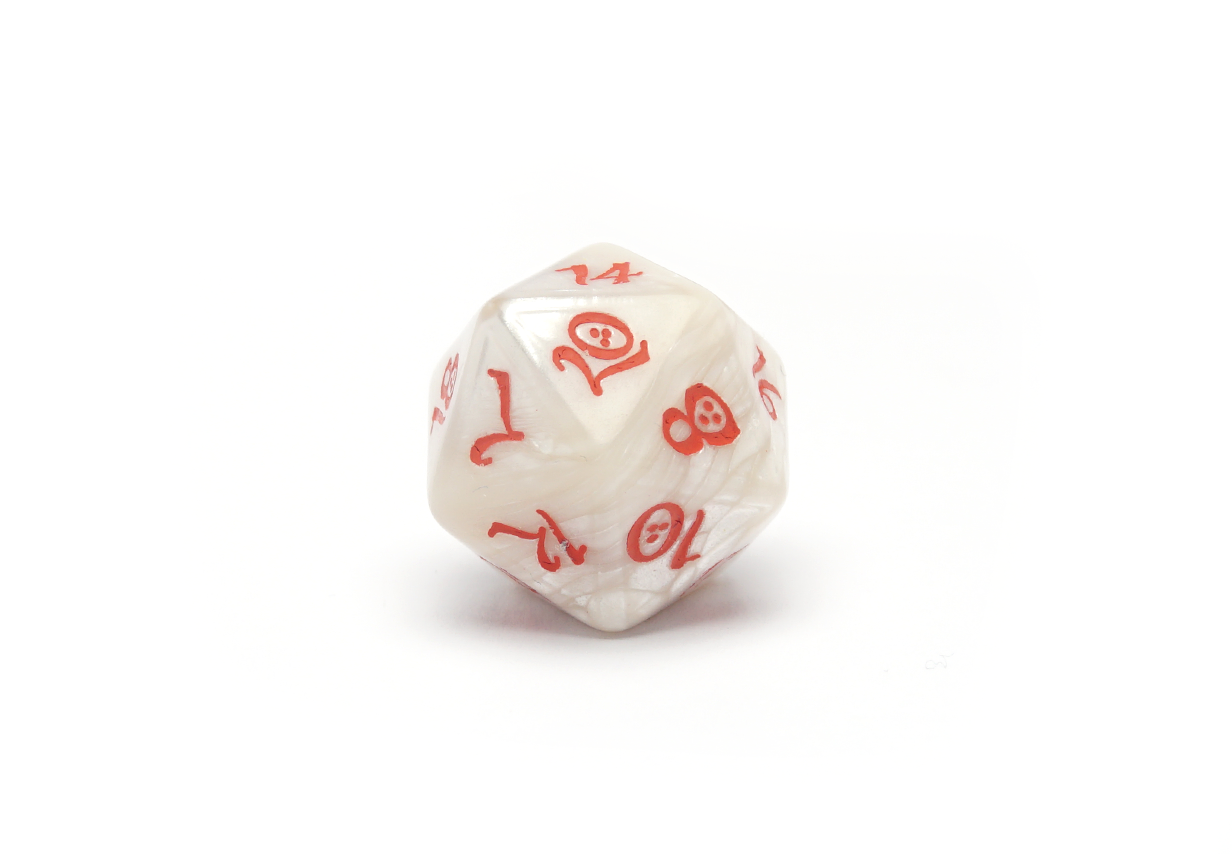 Pearl & Red Classic RPG Dice Set - D20 Closeup