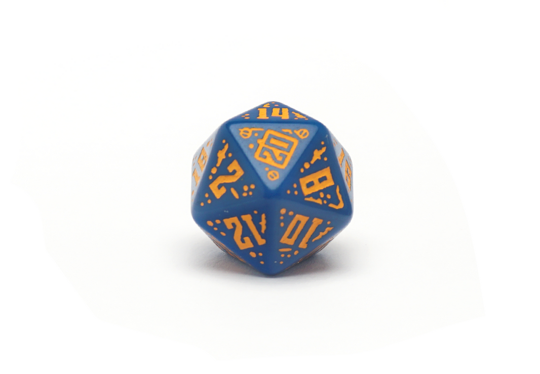 Final Race Blue and Orange Dice: Road Fever D20 Closeup