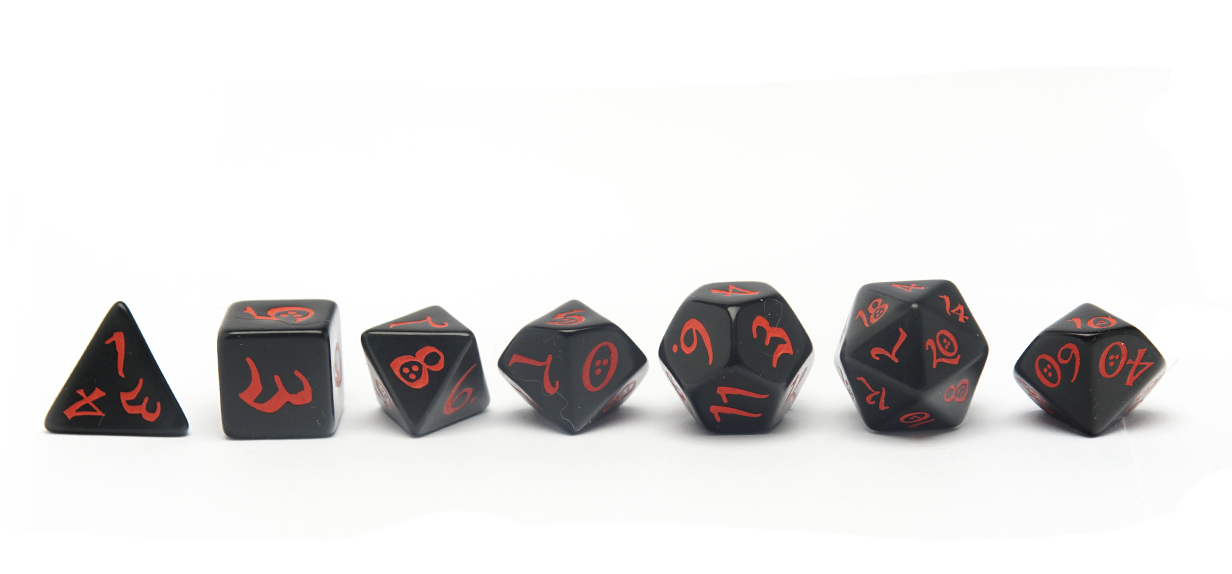 Black & Red Classic RPG Dice Set - Lineup