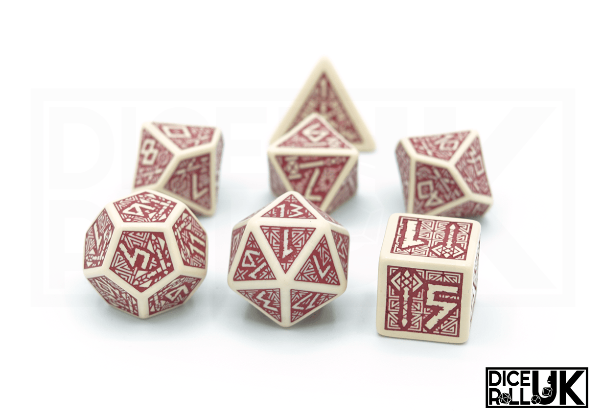 Beige & Red Dwarven Dice - Full Set