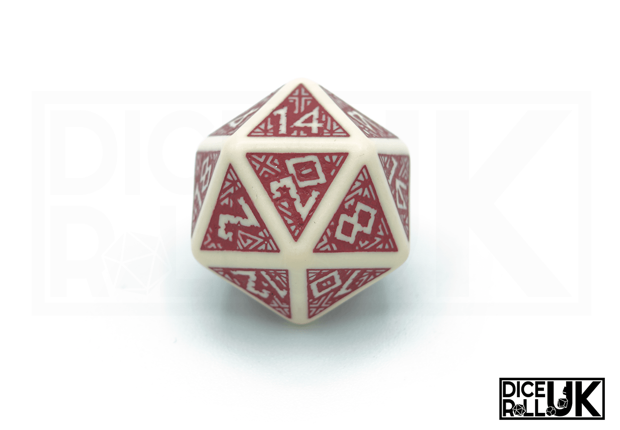 Beige & Red Dwarven Dice - D20 Closeup