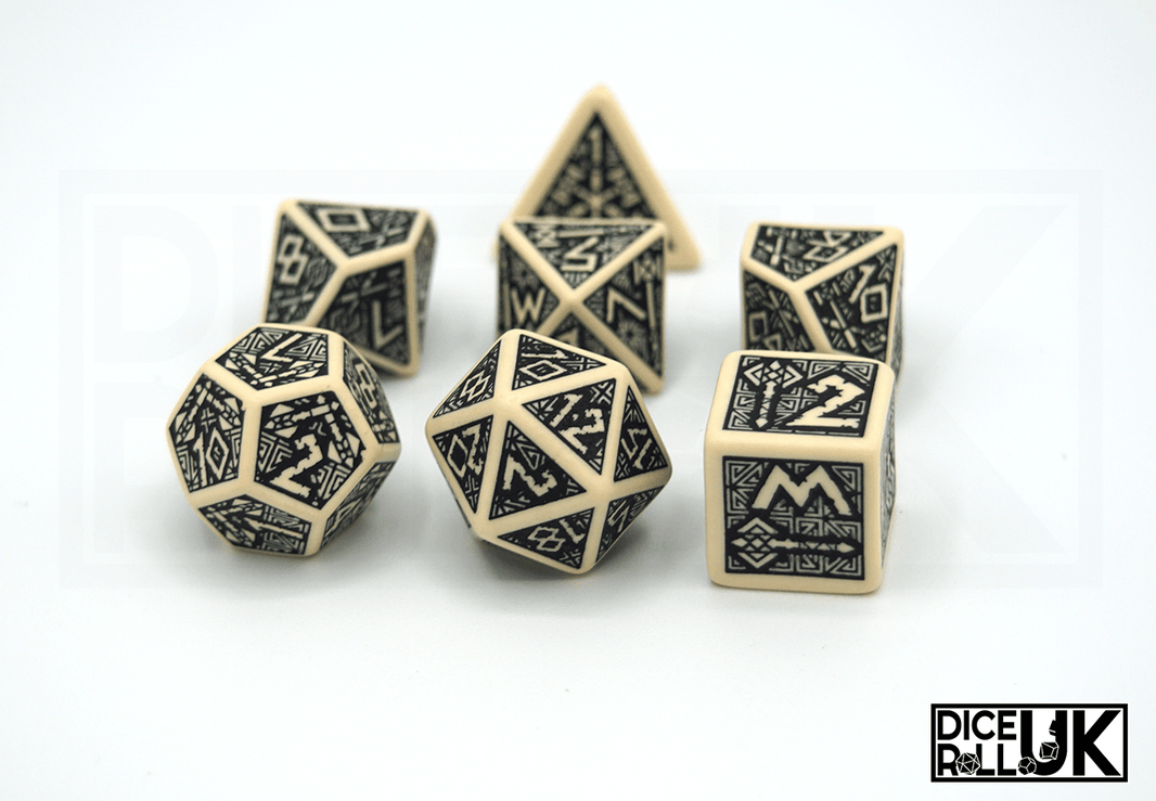 Beige & Black Dwarven Dice - Full Set