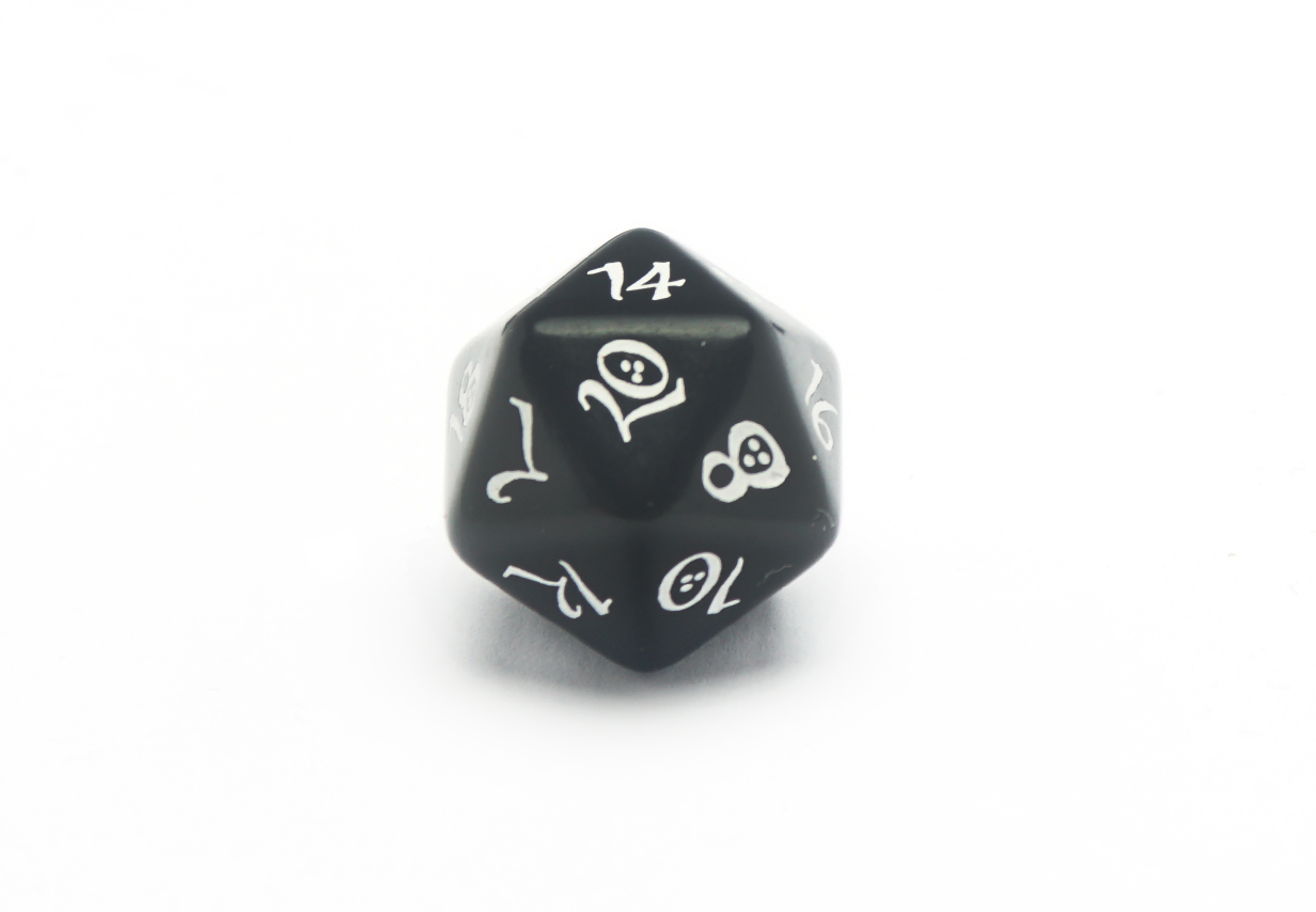 Black White Classic RPG Dice Set D20 Closeup