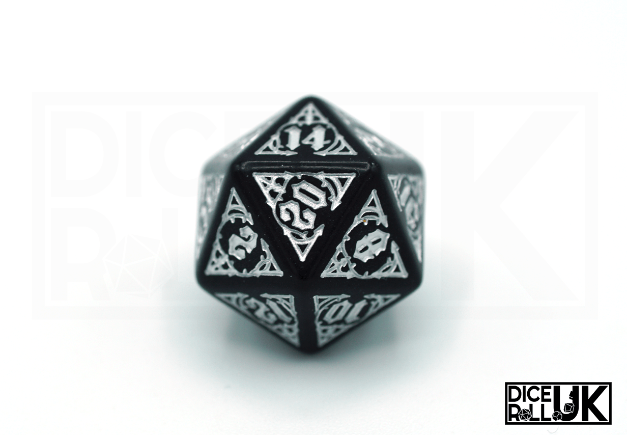 Bloodsucker Dice Set - Black & Silver - D20 Closeup