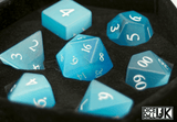 Light Blue Cats Eye Dice - Full Set in protective Case