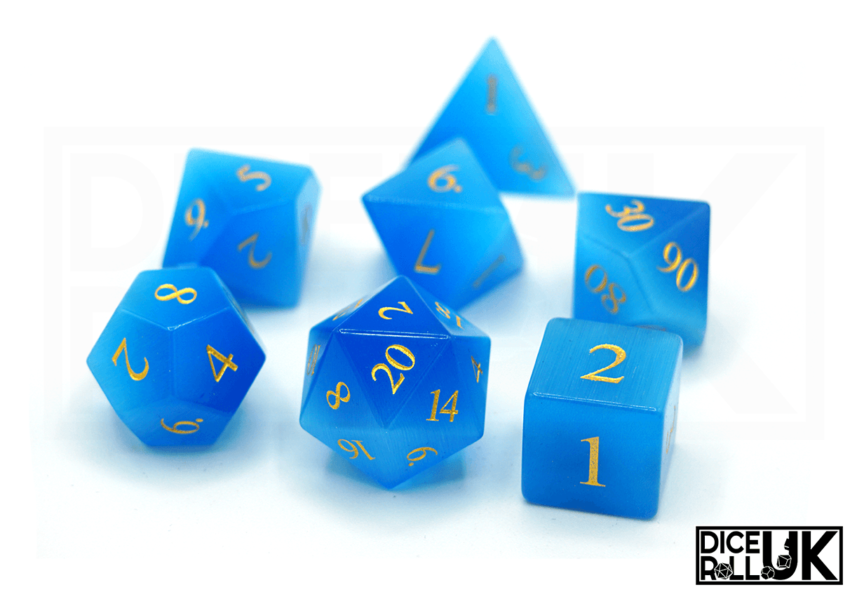 Deep Blue Cats Eye Dice - Full Set