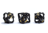 Hollow Caged Dragon Dice black and gold D10 D8 D100 D% close up