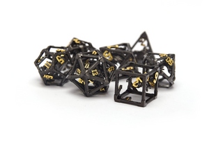 Hollow caged dragon dice full set black and gold