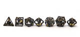 Hollow Caged Dragon Dice set black and gold line up