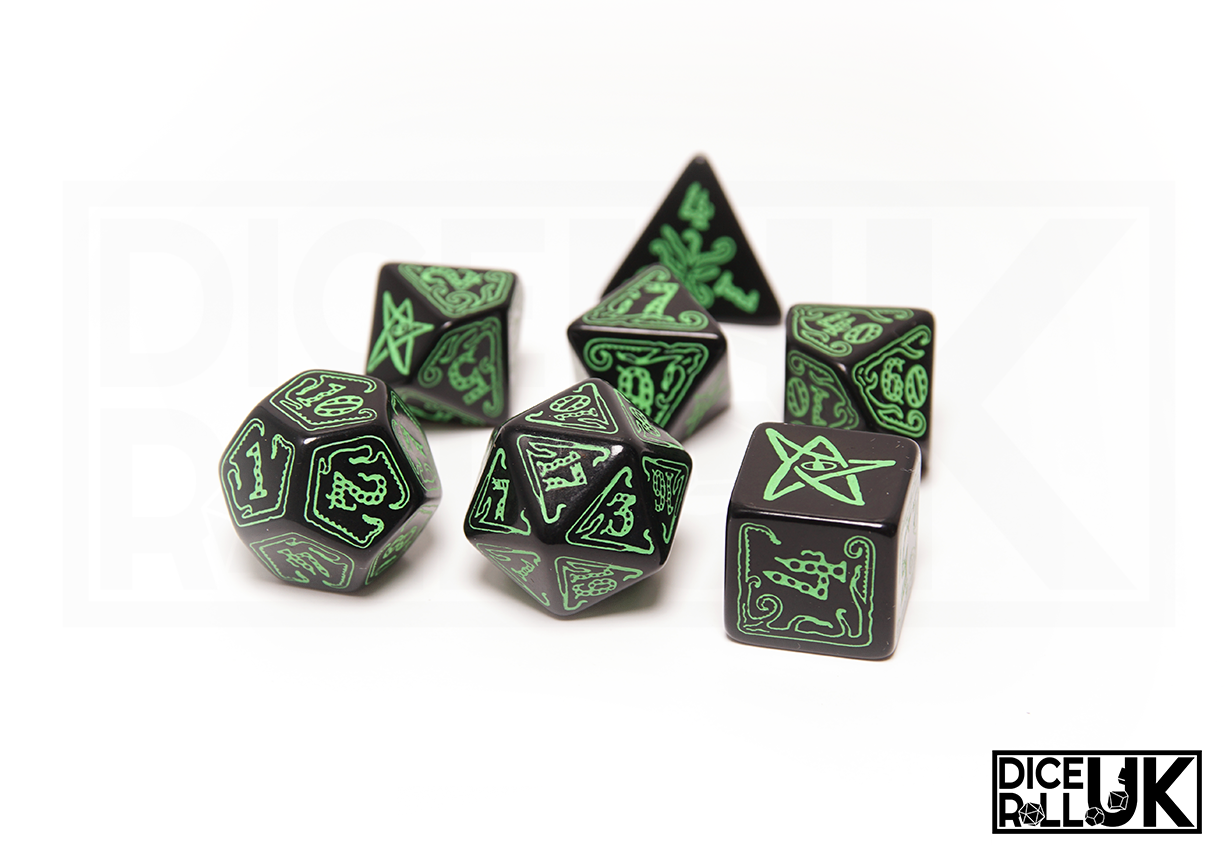 Call Of Cthulhu Dice - Black & Green - Full Set