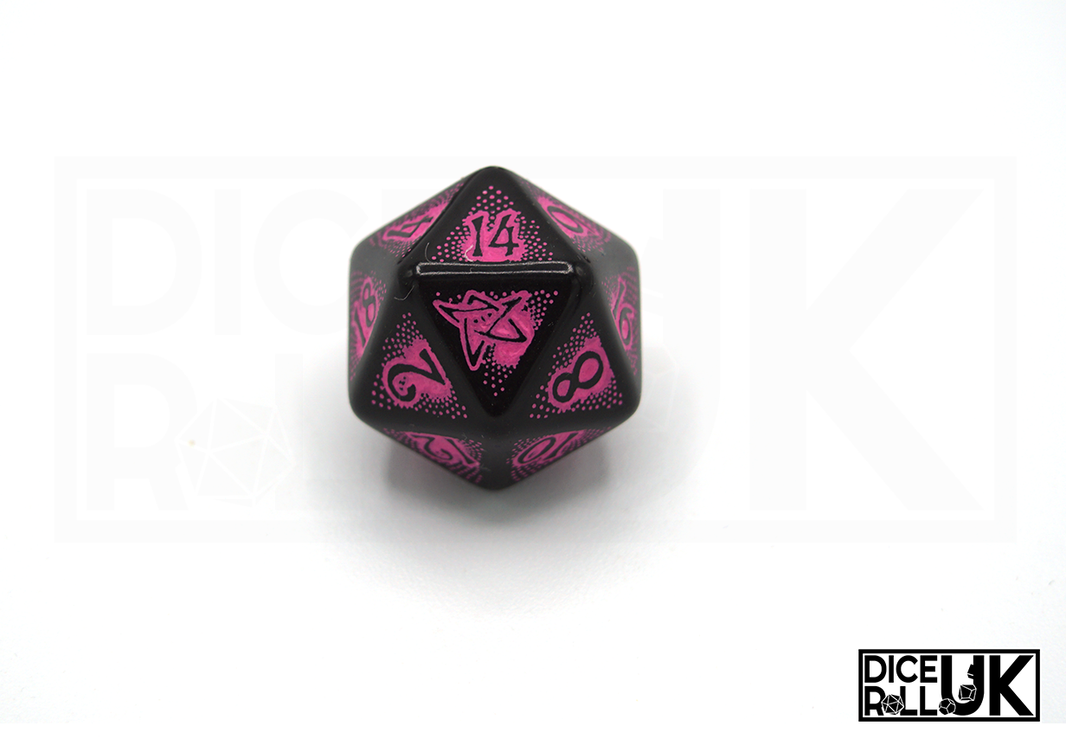 Call of Cthulhu Dice - Black & Magenta - D20 Closeup