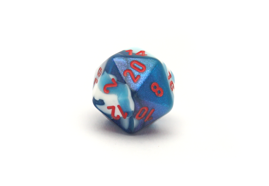 Chessex 26457 Gemini Astral Blue & White D20 Closeup