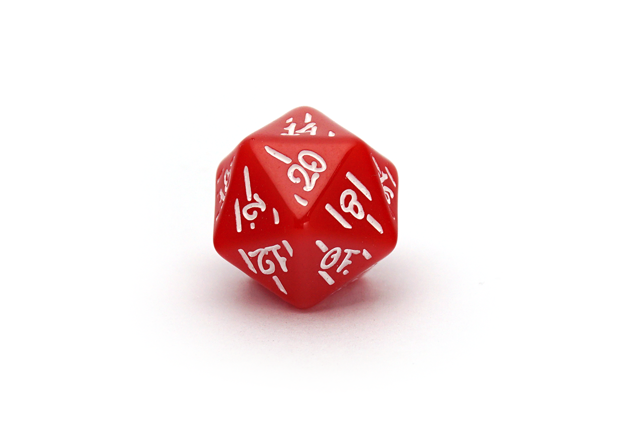 Bright Red Christmas D20 Dice with white ink decorations