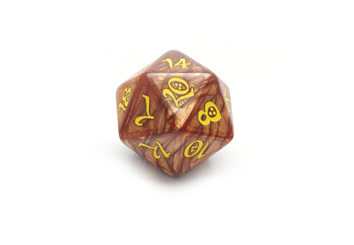 Caramel & Yellow Classic RPG Dice Set - D20 Closeup