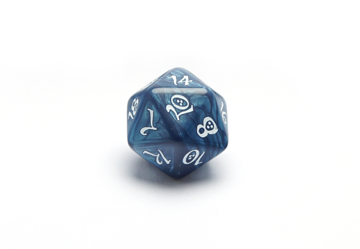 Classic RPG Dice Set - Cobalt & White - D20 Closeup