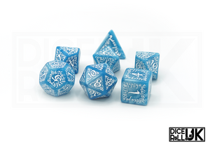 Glacier Blue Elvish Dice With White Font - Full Set