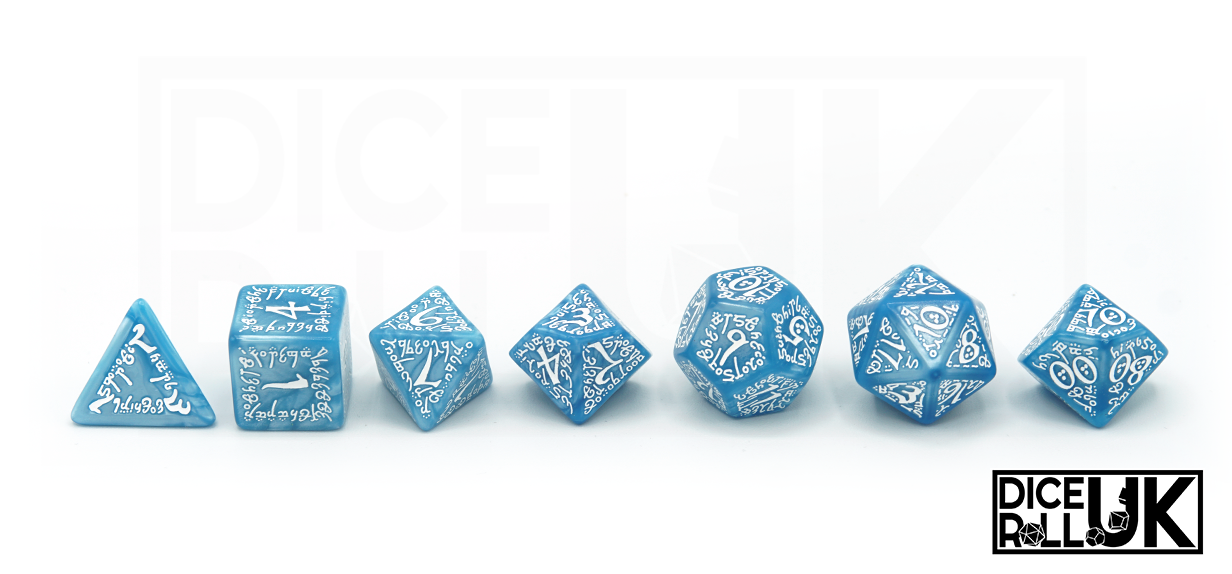 Glacier Blue Elvish Dice With White Font - Lineup