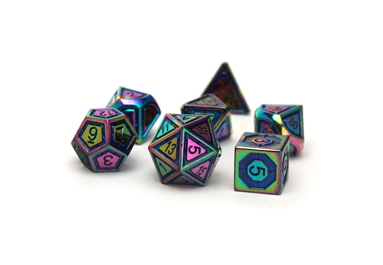 Metal Frame Anodized Dice rainbow full set