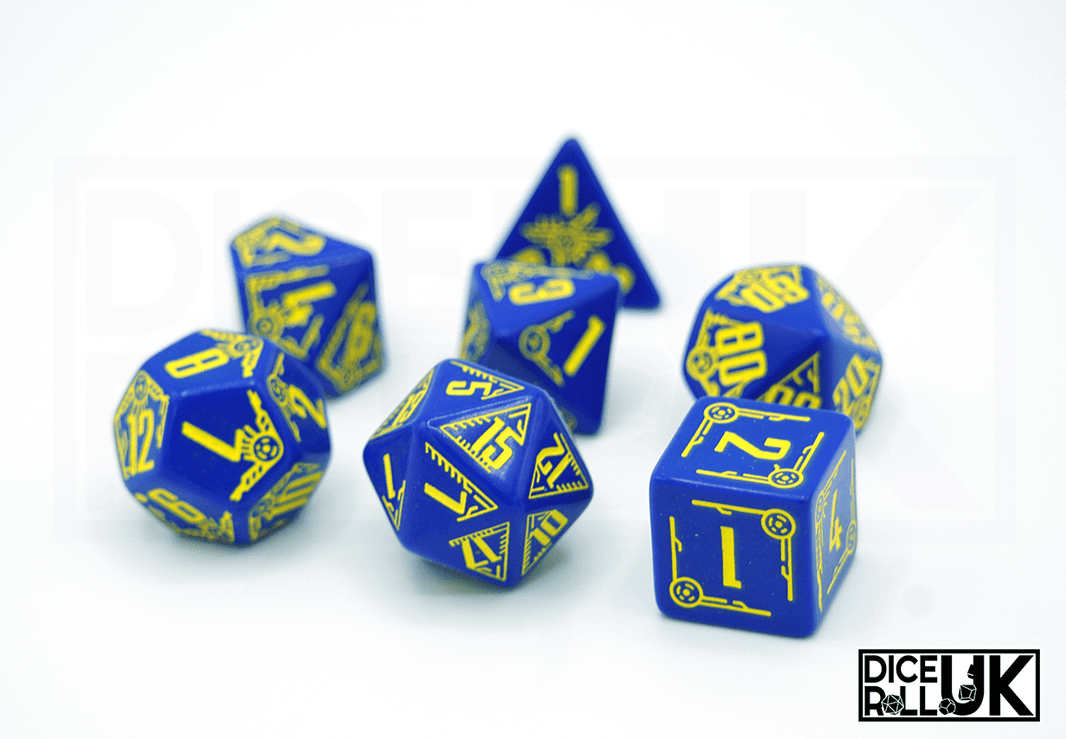Yellow and Blue Galactic Navy Dice - Full Set