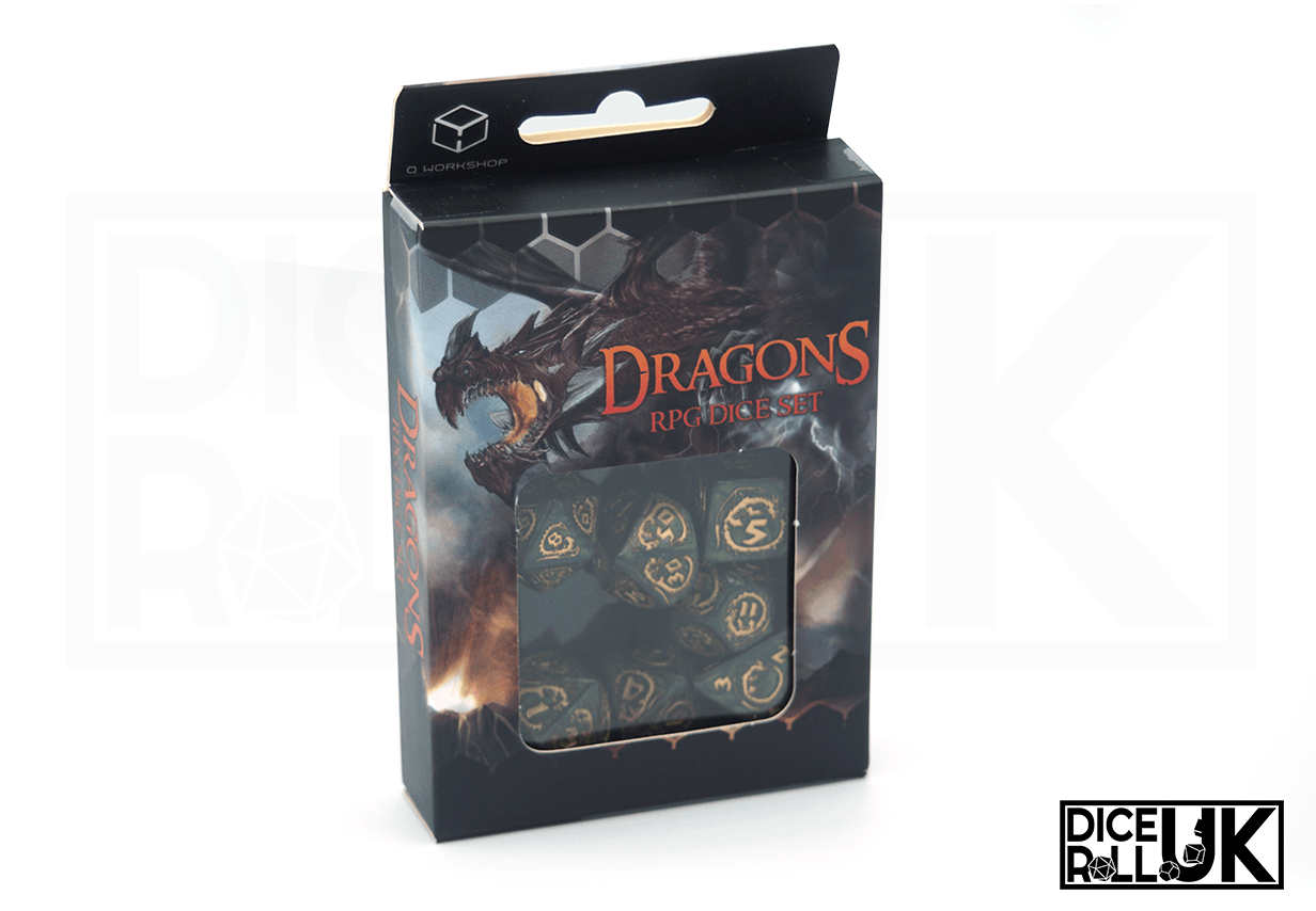Dragons Dice - Bottle Green & Gold - Box Front