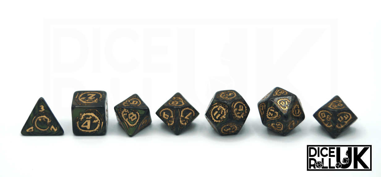 Dragons Dice - Bottle Green & Gold - Lineup