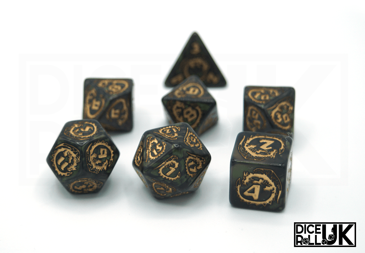 Dragons Dice - Bottle Green & Gold - Full Set