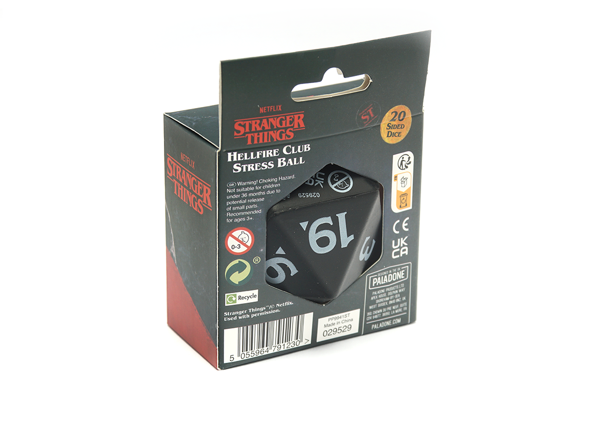 Stranger Things Hellfire Dice Stress Ball Packaging Rear