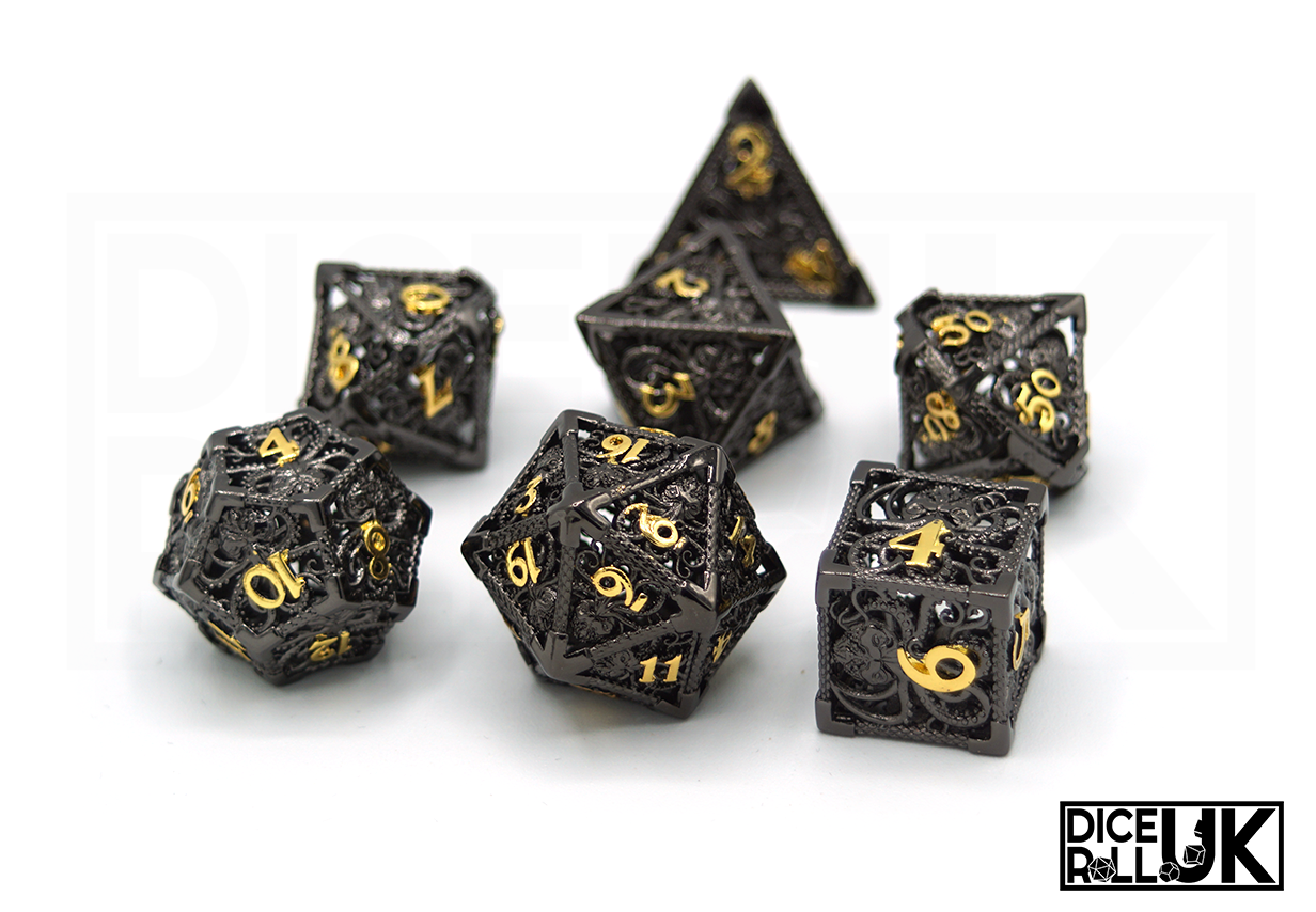 Black And Gold Hollow Metal Kraken Dice Set - Full