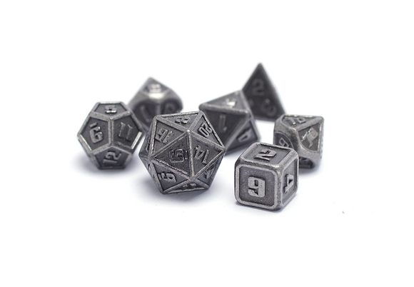 Mini Metal Dice - Silver full set of tiny dice