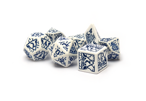 Pathfinder - Reign of Winter Dice Set white dice with blue ice themed patterns