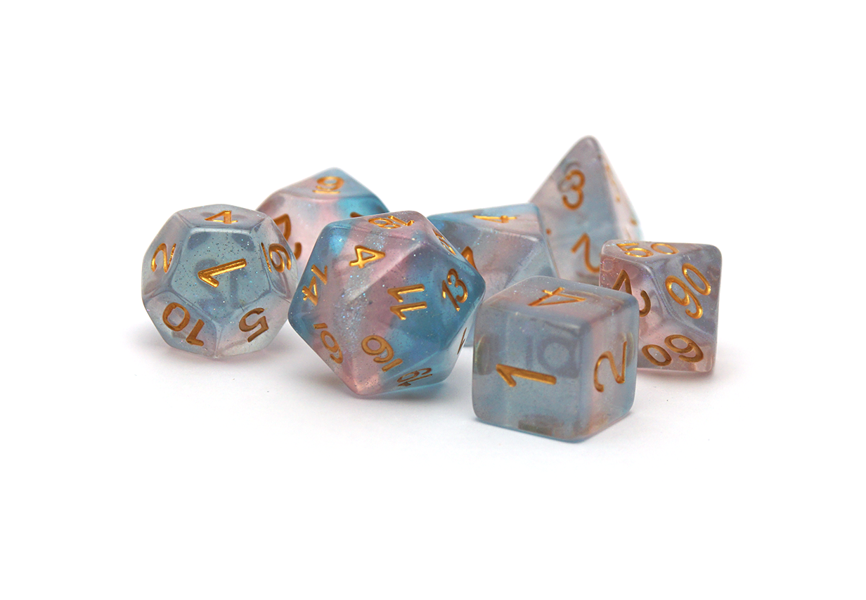 Pride Dice - Transgender flag polyset translucent pink blue and white full set