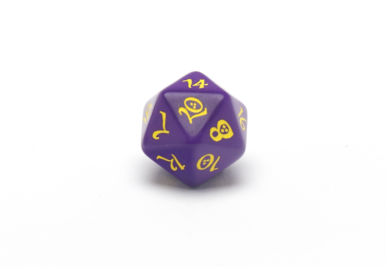 Purple & Yellow Classic RPG Dice Set - D20 Closeup