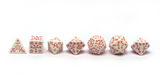 Japanese Dice Set - Cherry Blossom Petals full line up white dice with red kanji numbers