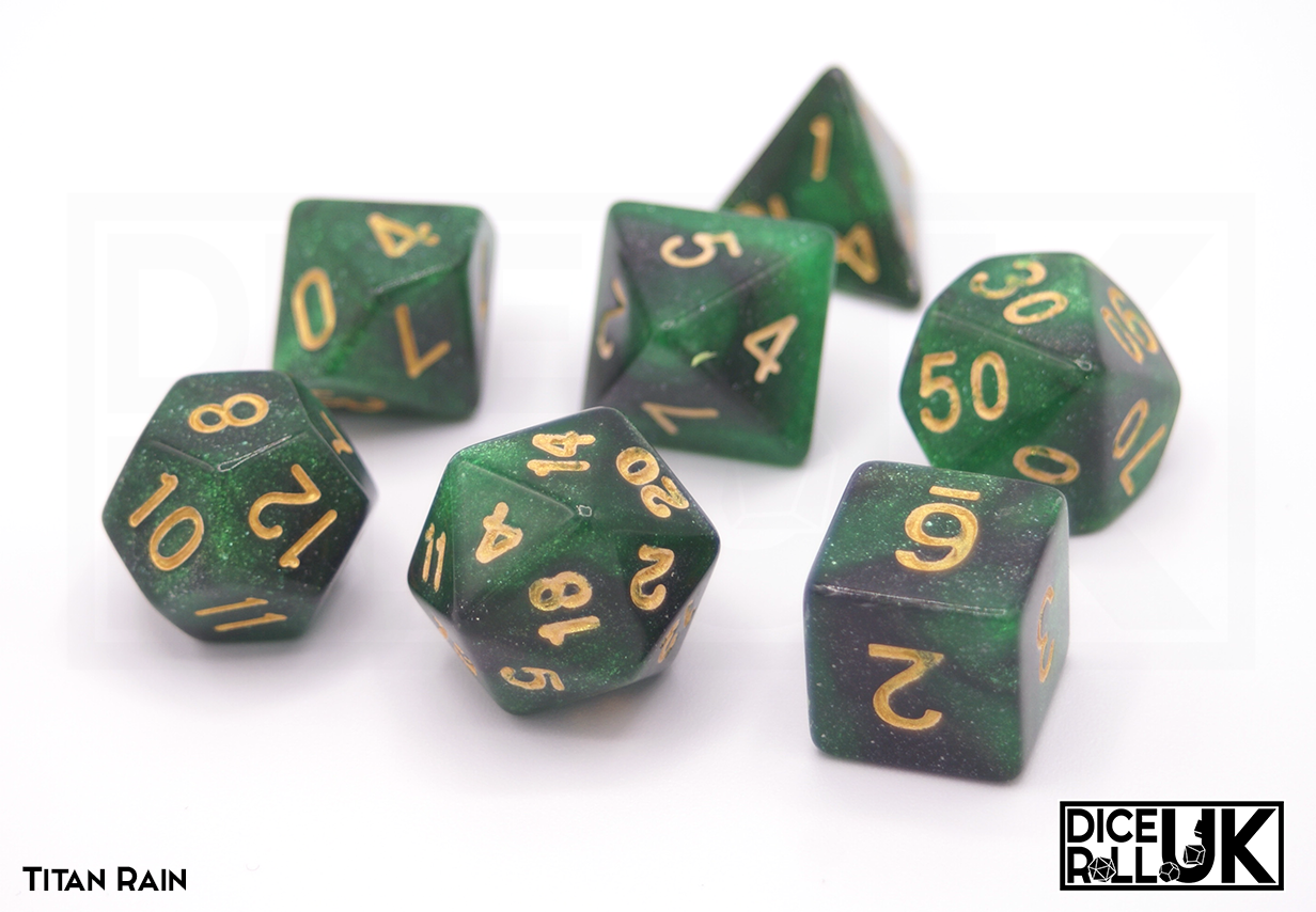 Green and Black Cosmic Dice - Titan Rain - Full Set