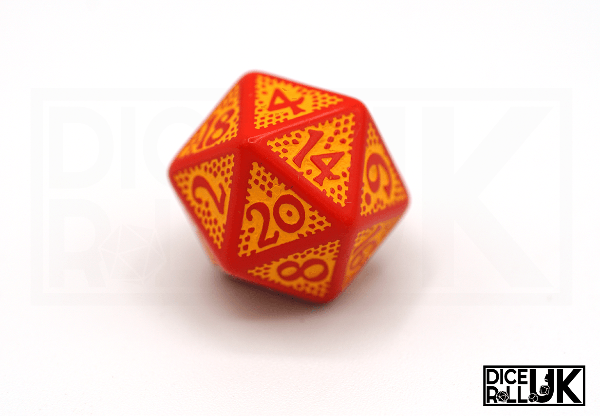 Dragon Slayer Dice - Red & Orange - D20 Closeup
