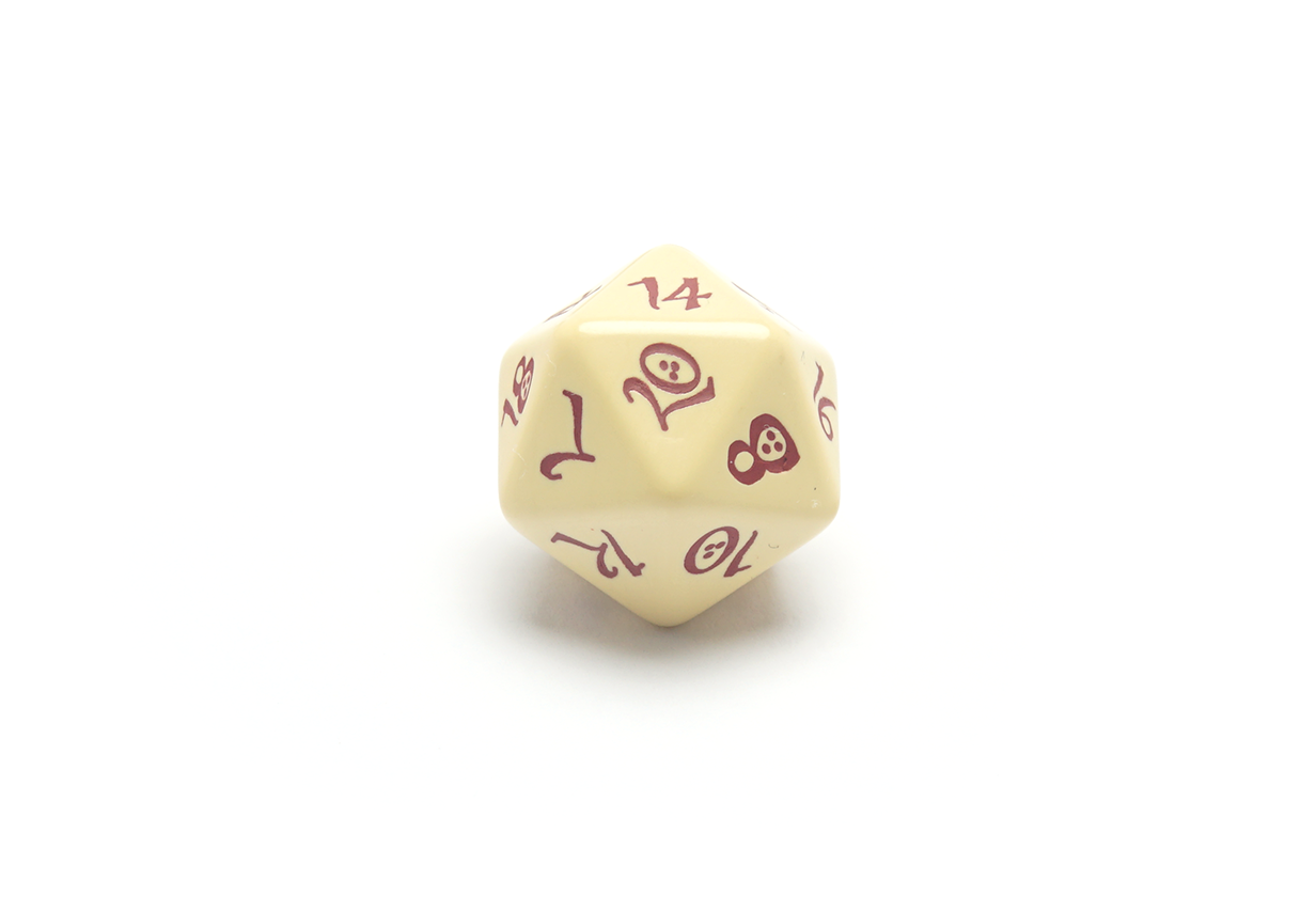 Beige & Burgundy Classic RPG Dice Set D20 Closeup