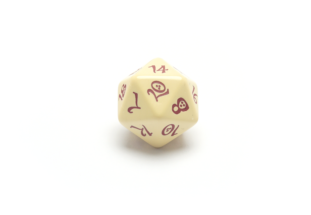 Beige & Burgundy Classic RPG Dice Set D20 Closeup