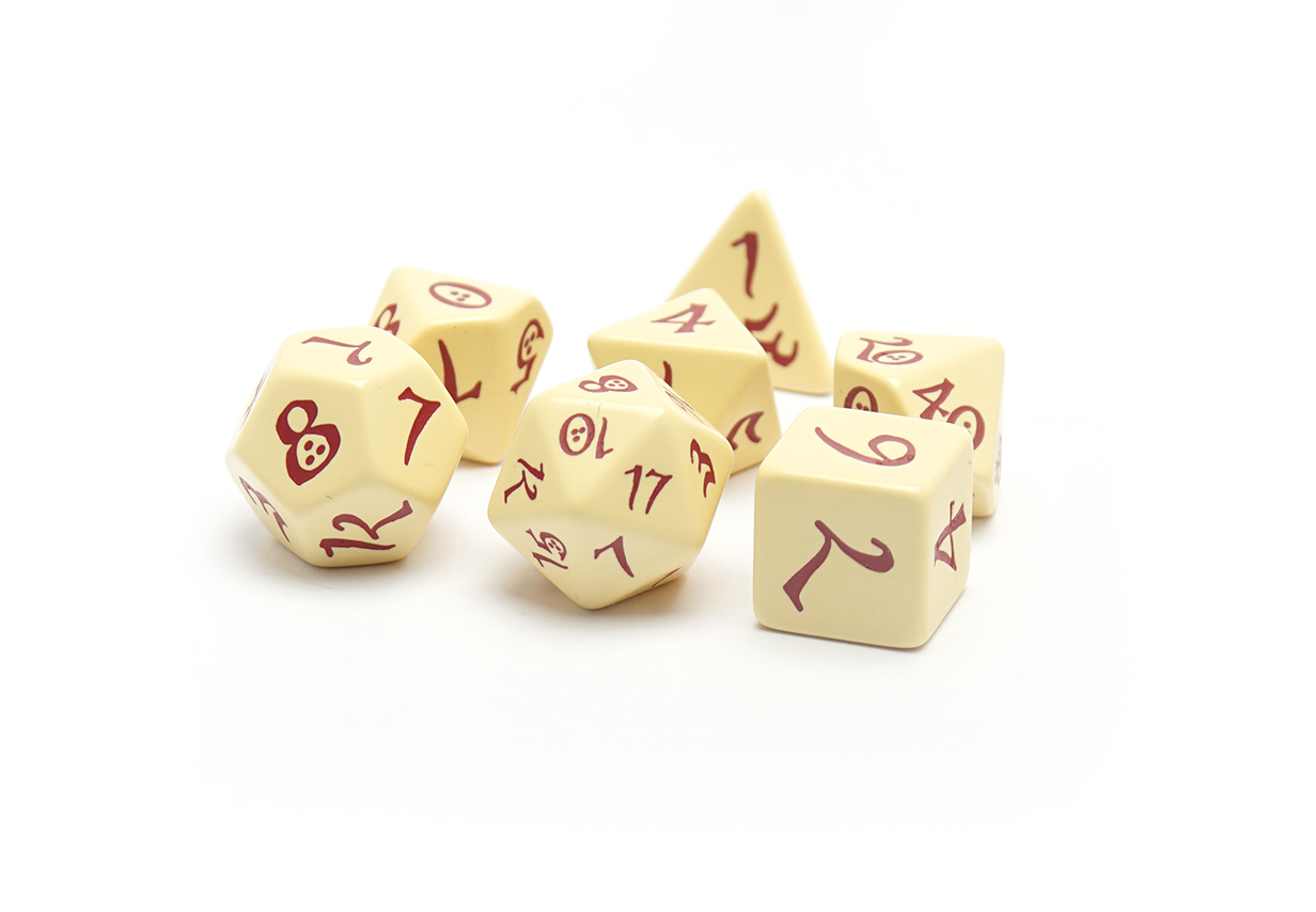 Beige & Burgundy Classic RPG Dice Set Full Set